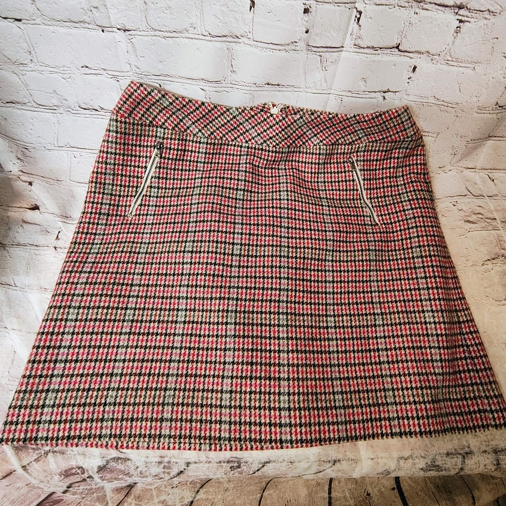 Talbot's Pink Houndstooth Tweed Preppy Chic Mini Skirt 14 Petite Equestrian